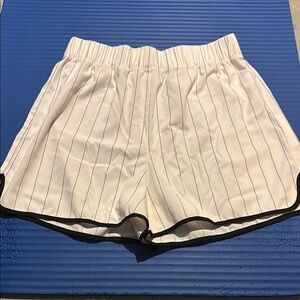 Zara Cream Athletic Shorts with Black Trim and Elastic Waistband